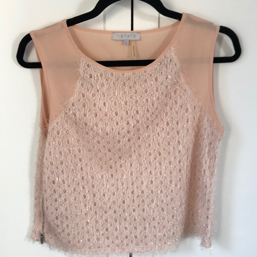 NWOT 1. STATE feather shimmer blouse